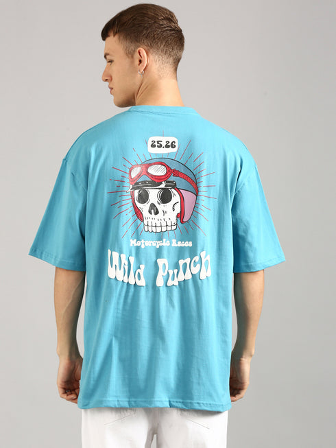 Sky Blue Oversized Puffy Printed T-shirt